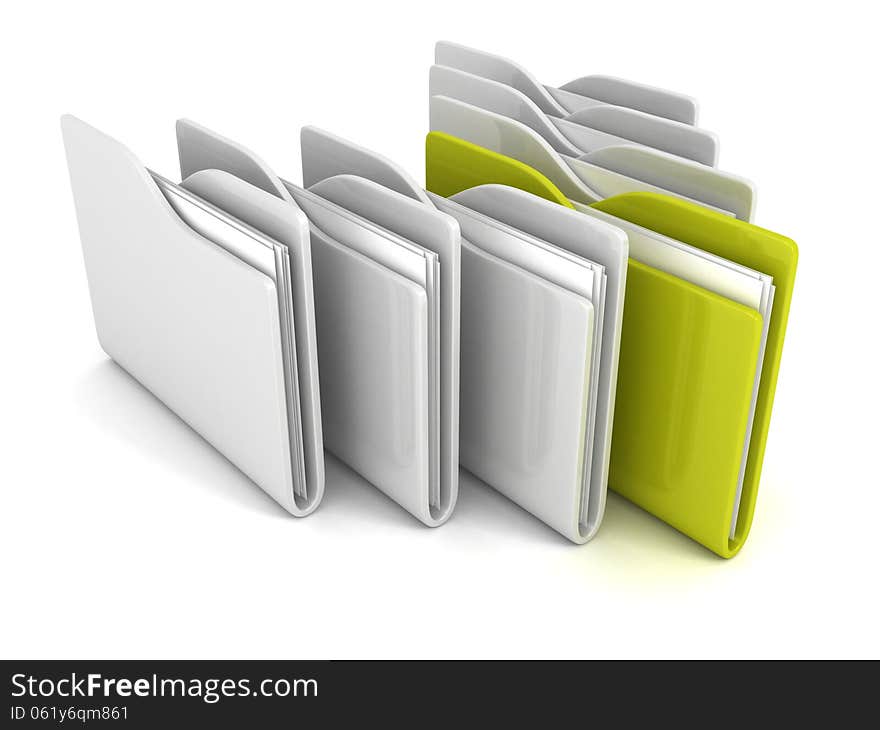 Set of office paper folders with one green