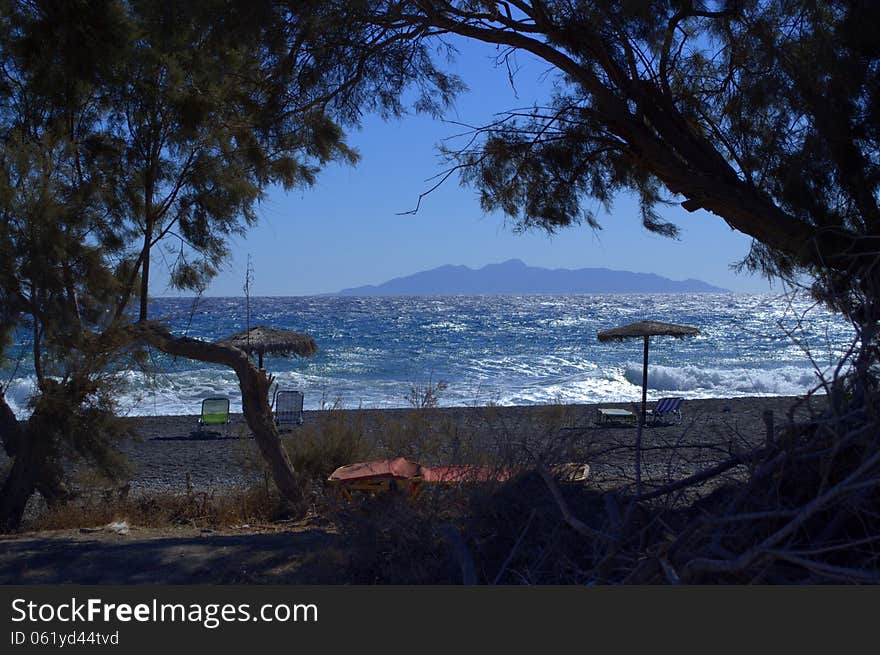 Peaceful morning beach Santorini Greece