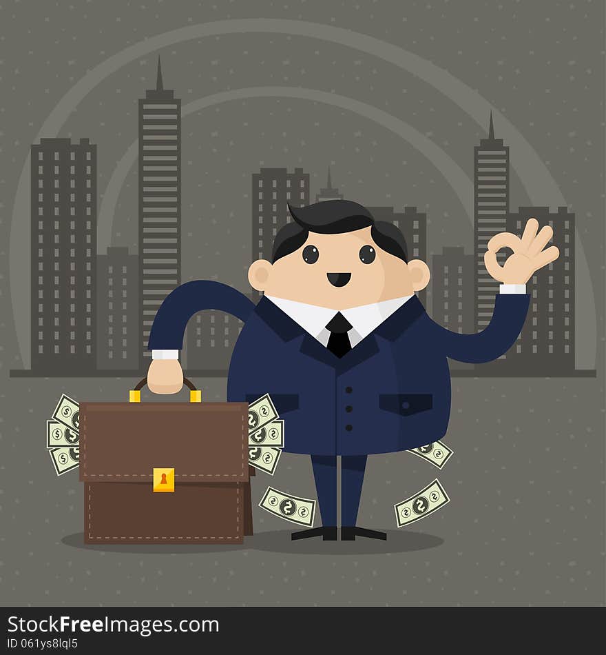 Illustration businessman holds a suitcase with money, format EPS 8