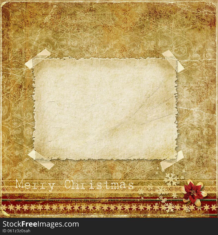 Christmas vintage background with a old card for congratulations and with decorations. Christmas vintage background with a old card for congratulations and with decorations