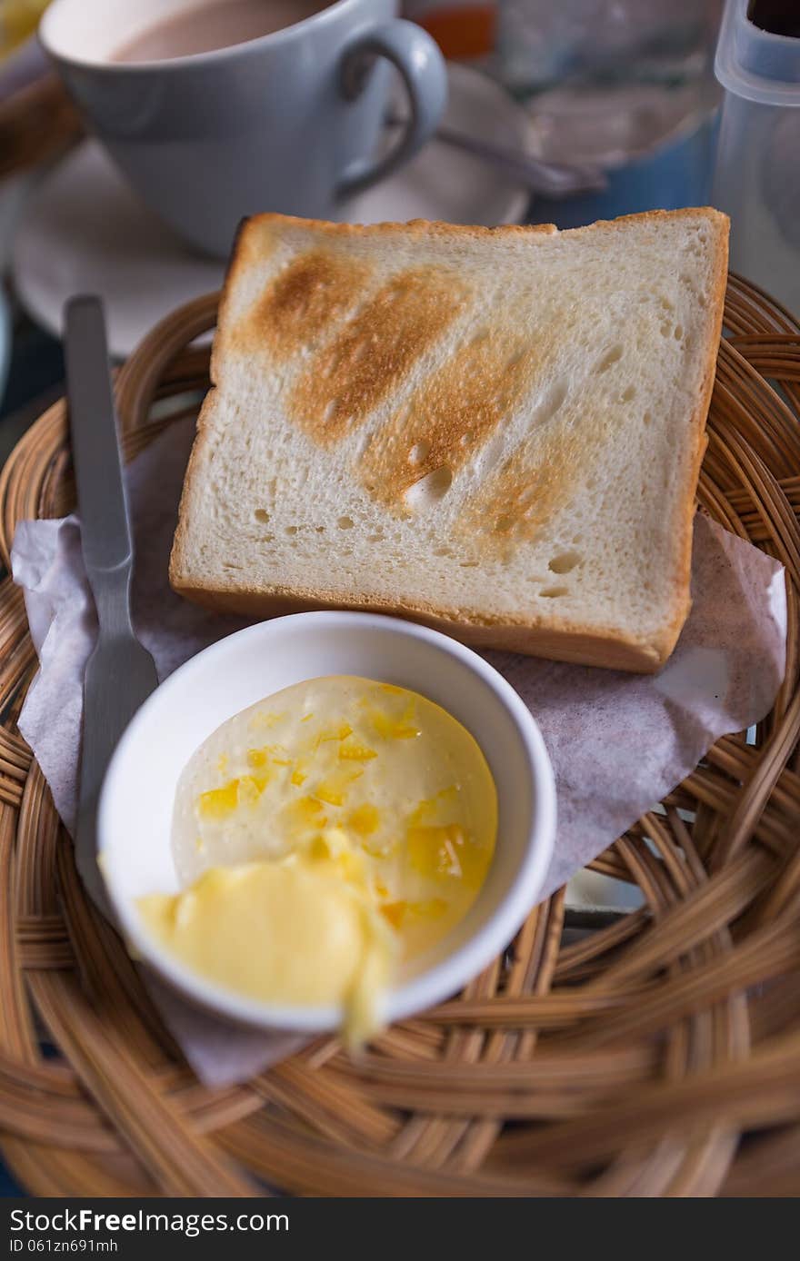 Toasted sliced bread with marmalade orange jam breakfast set