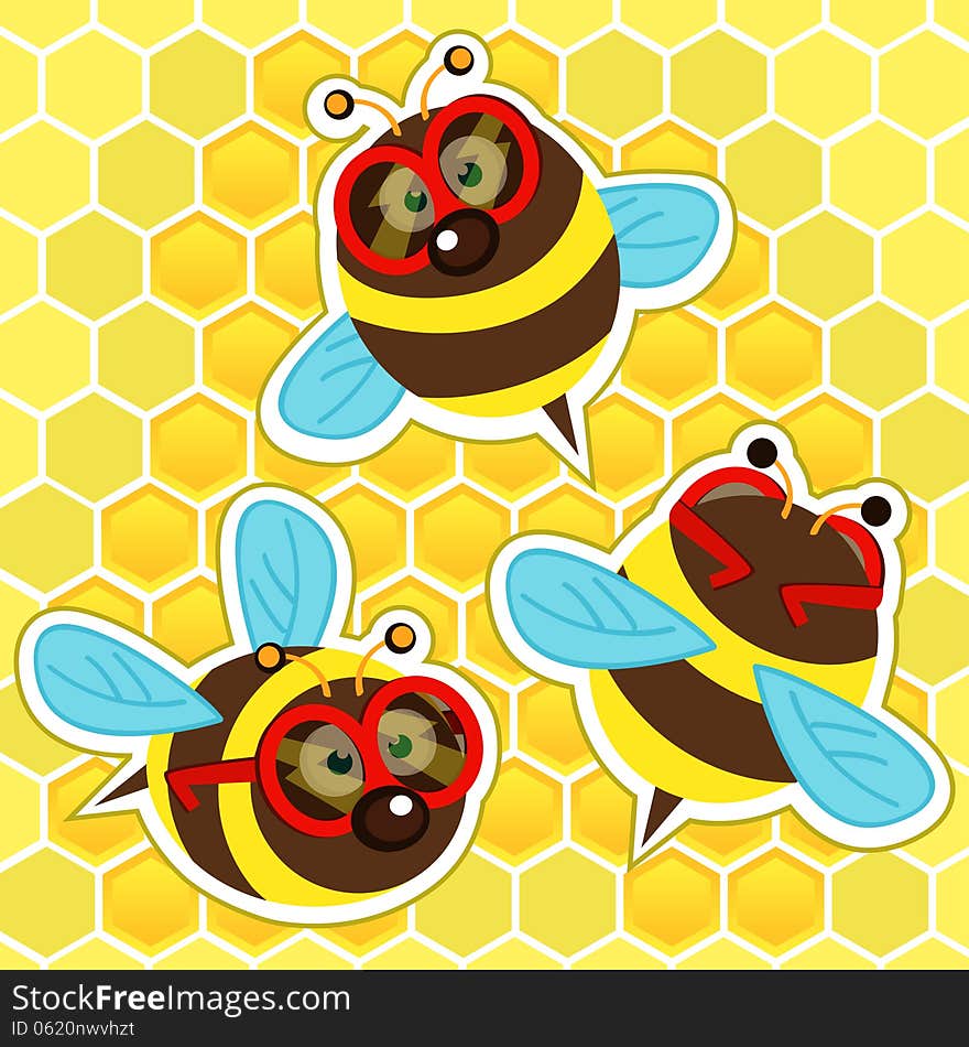 Bee with glasses - vector illustration