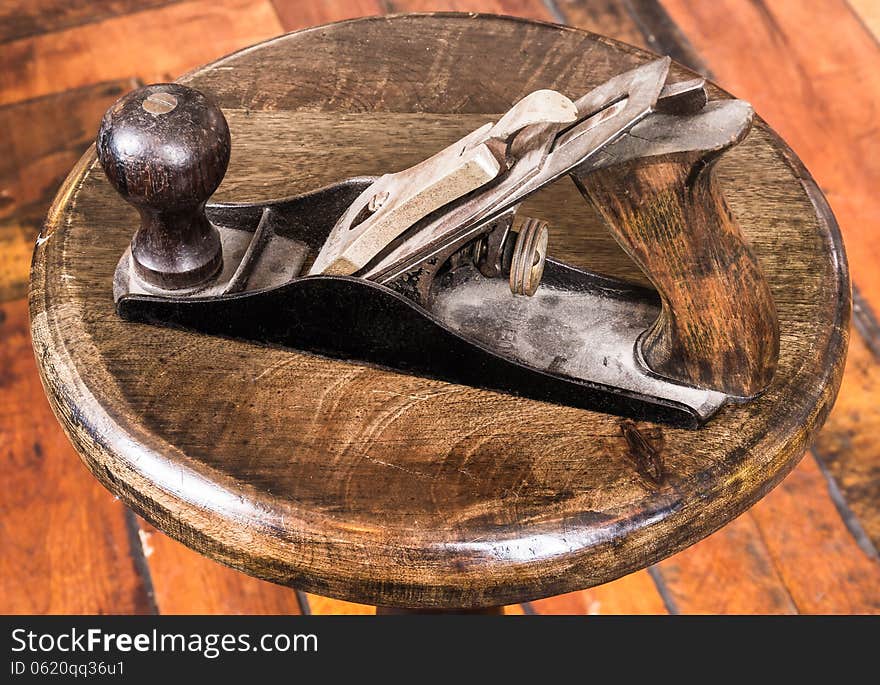 Close up of a vintage wood planer.