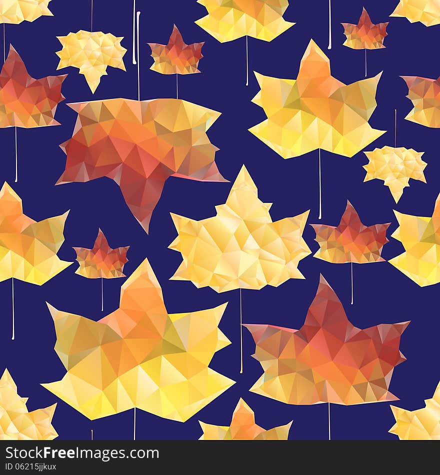 Seamless pattern of colorful autumn maple leaves on a dark blue background. Seamless pattern of colorful autumn maple leaves on a dark blue background