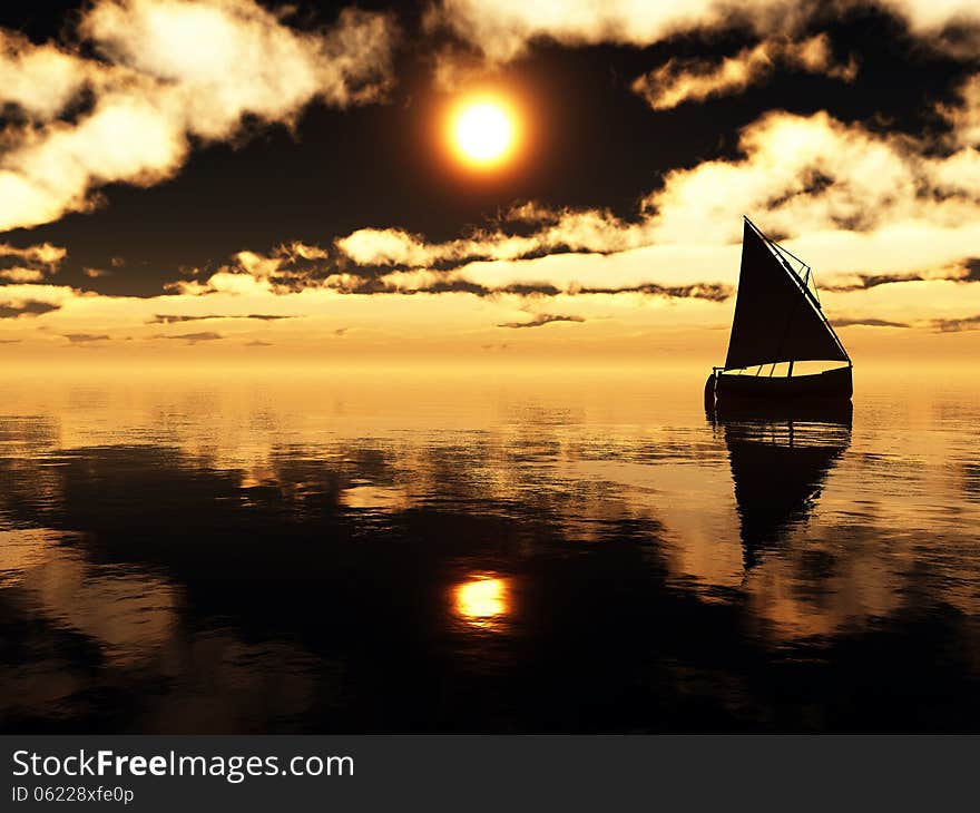 Yacht In The Sea At Sunset