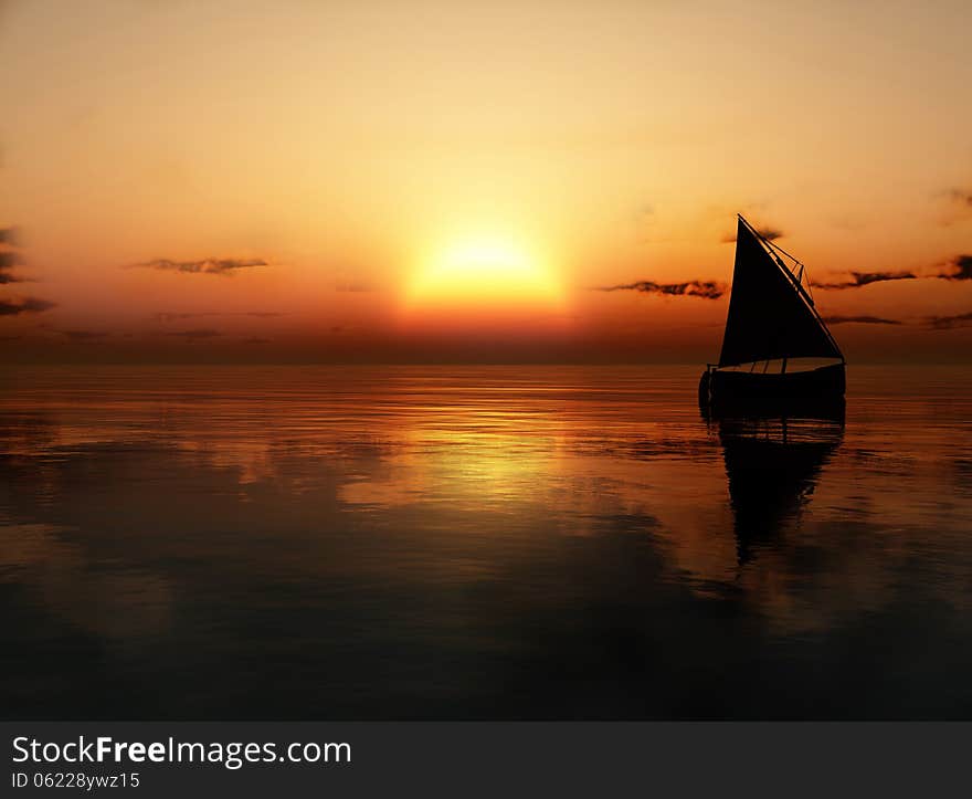 Yacht In The Sea At Sunset