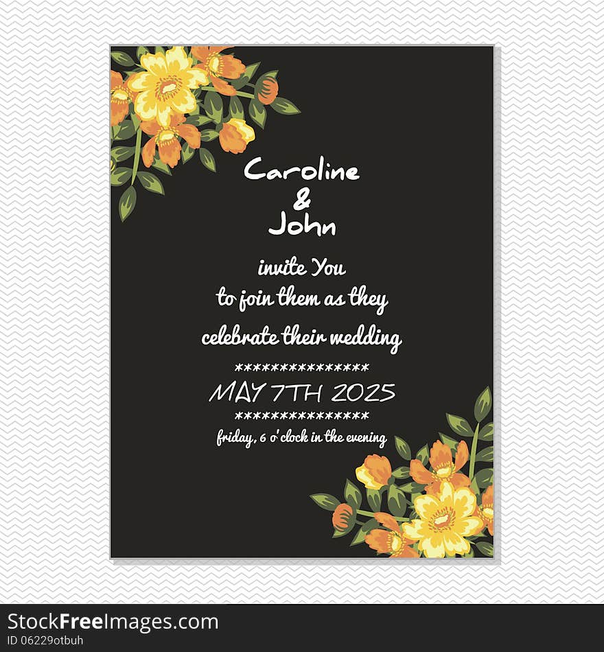 Wedding card or invitation with abstract floral background