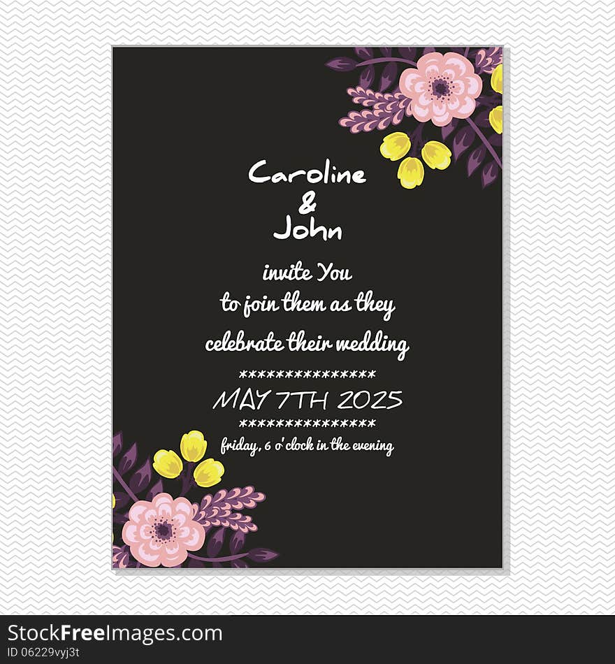 Wedding card or invitation with abstract floral background