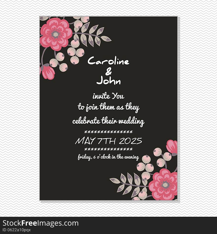 Wedding card or invitation with abstract floral background