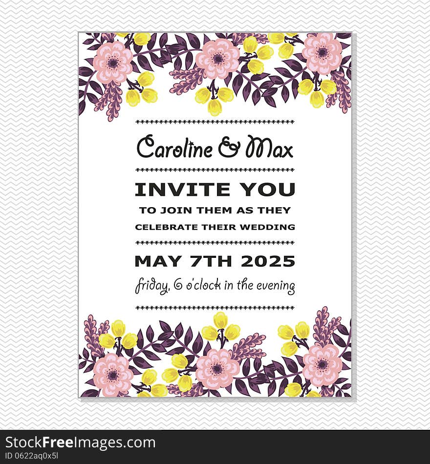 Wedding card or invitation with abstract floral background