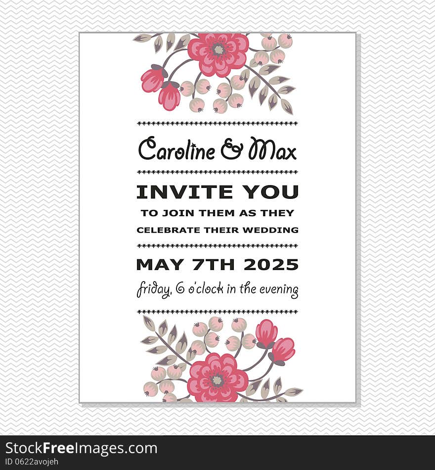 Wedding card or invitation with abstract floral background