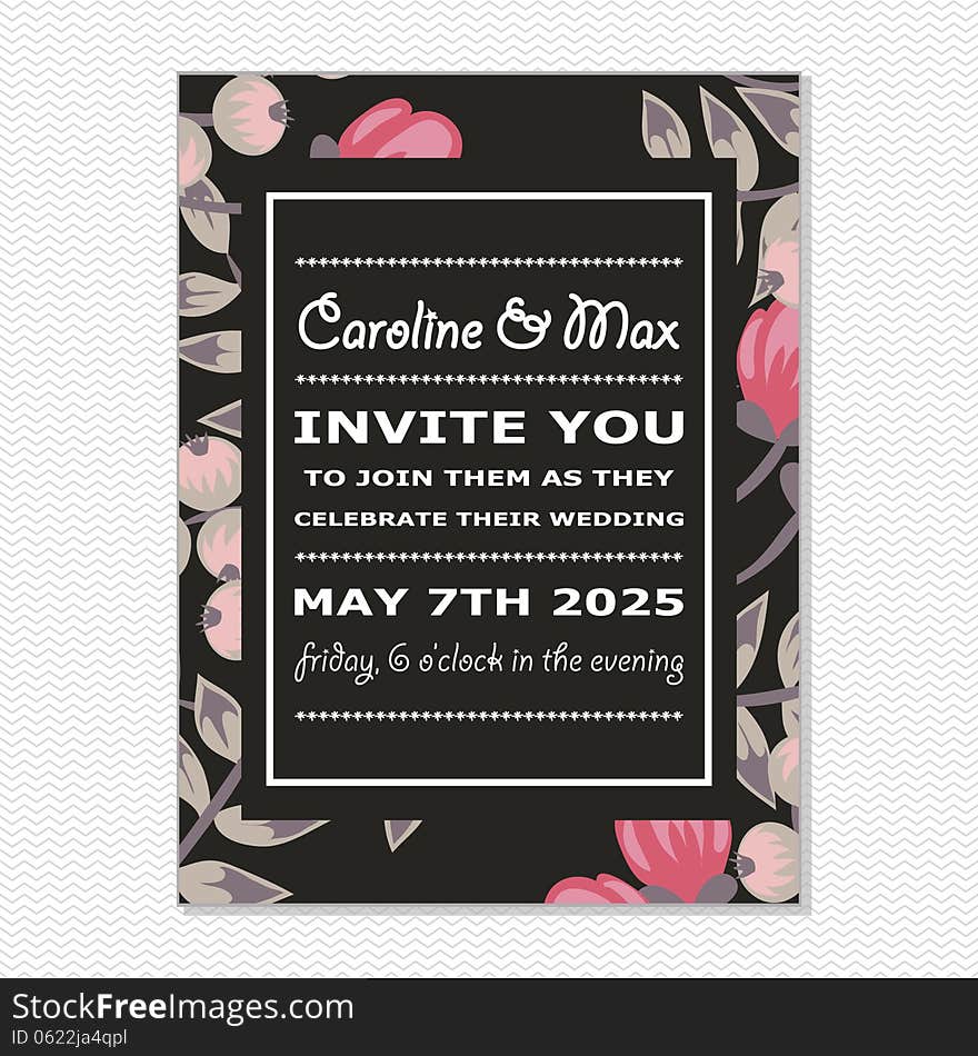 Wedding card or invitation with abstract floral background