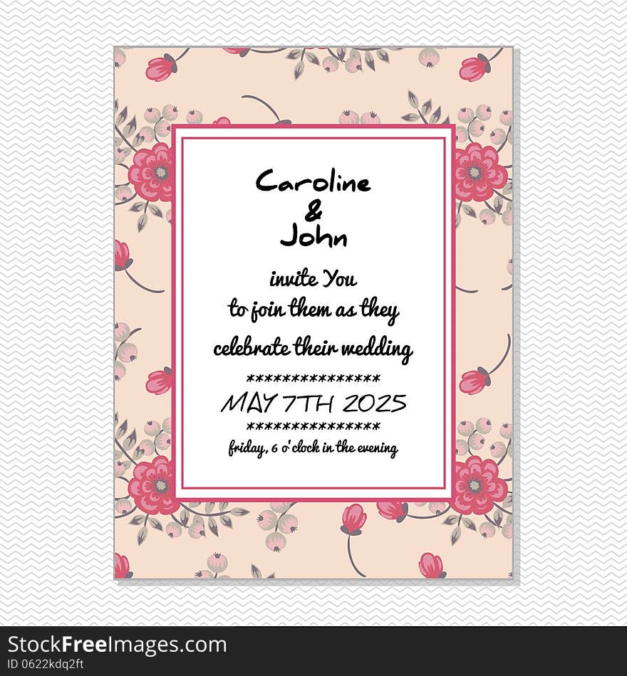 Wedding card or invitation with abstract floral background