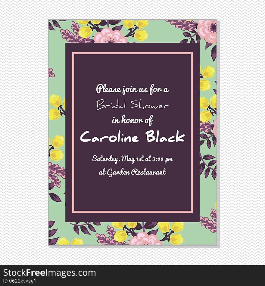 Wedding card or invitation with abstract floral background