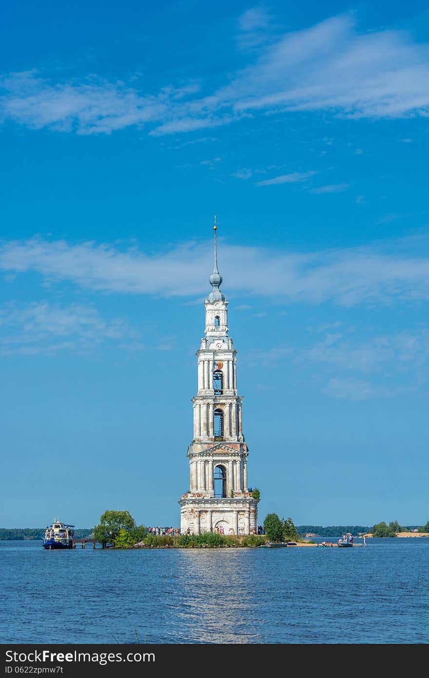 Flooded belltower of St. Nicholas Cathedral in Kalyazin. Flooded belltower of St. Nicholas Cathedral in Kalyazin