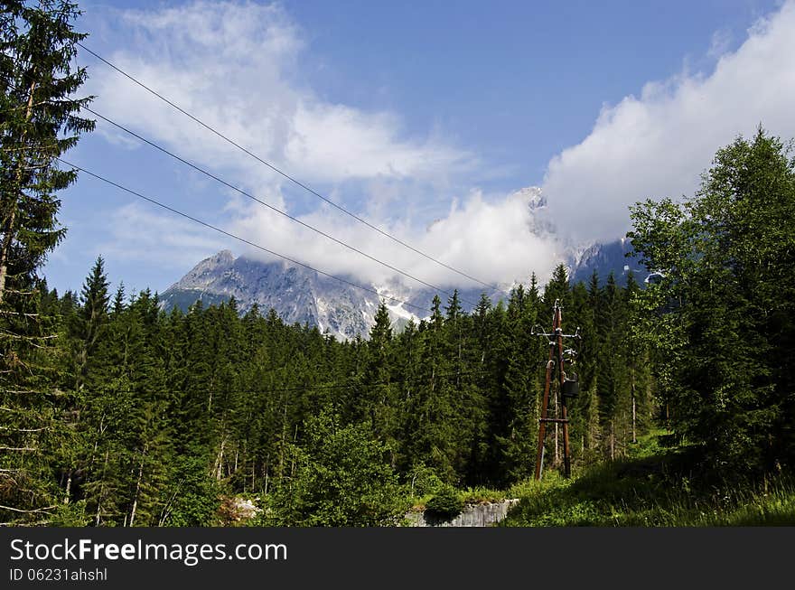 Beautiful landscap of the Alp in tirol with electric pole, austria. Beautiful landscap of the Alp in tirol with electric pole, austria