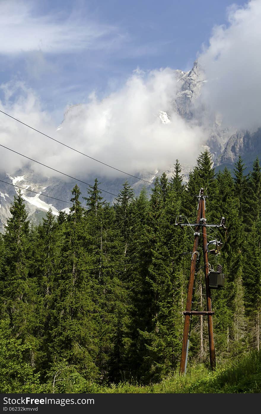 Beautiful landscap of the Alp in tirol with electric pole, austria. Beautiful landscap of the Alp in tirol with electric pole, austria