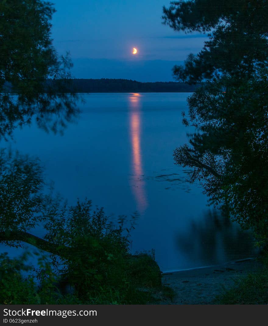 Lunar path on the river. Lunar path on the river