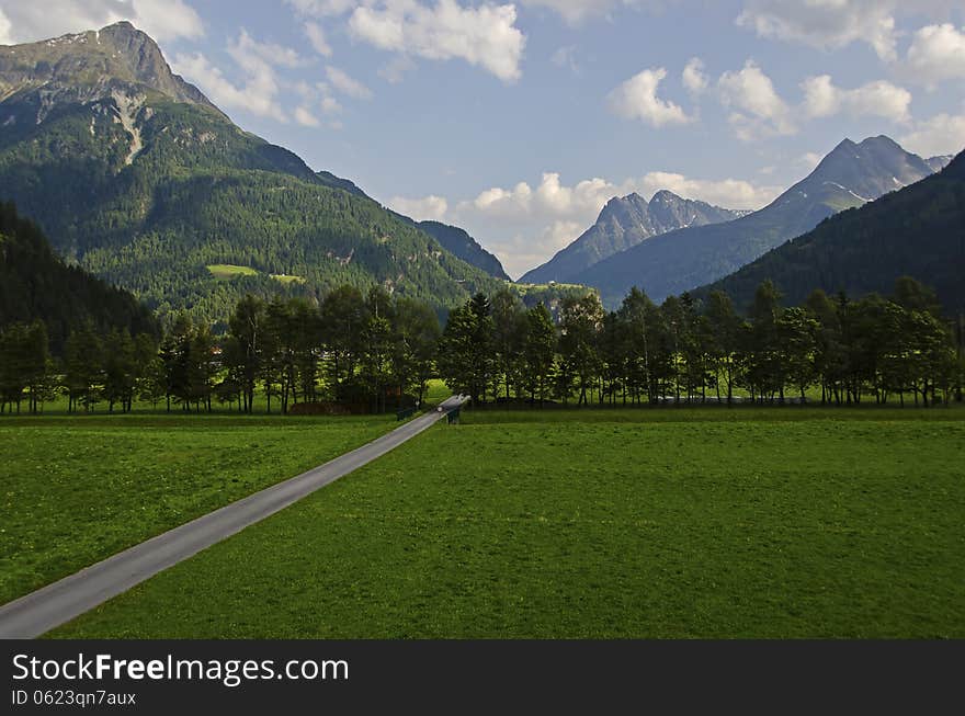 Mountains landscape in Tirol valley . Austrian Alps.