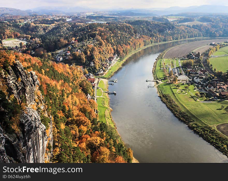 View from Bastei rocks on the river Elba and national park Saxon Switzerland. View from Bastei rocks on the river Elba and national park Saxon Switzerland