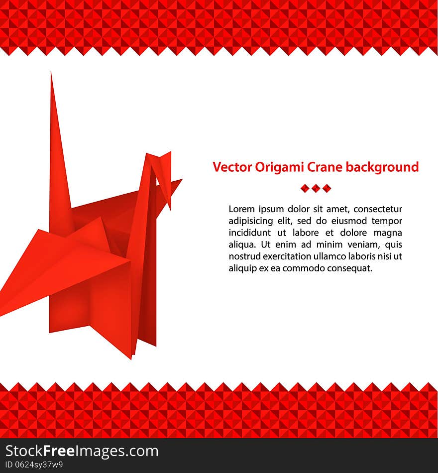 Traditional Japanese origami crane made from red paper. Traditional Japanese origami crane made from red paper