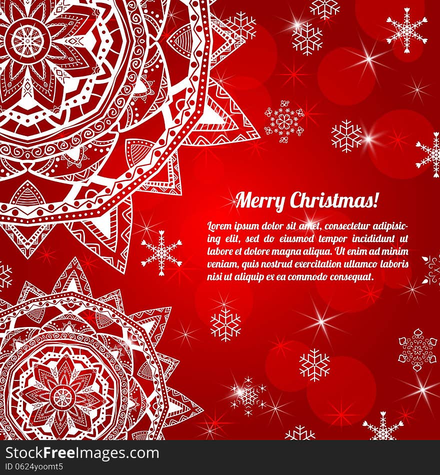 Invitation christmas card with abstract snowflakes