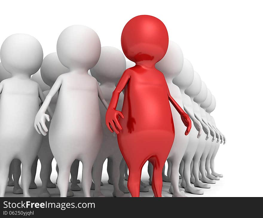 3d men business team group with red individual leader 3d