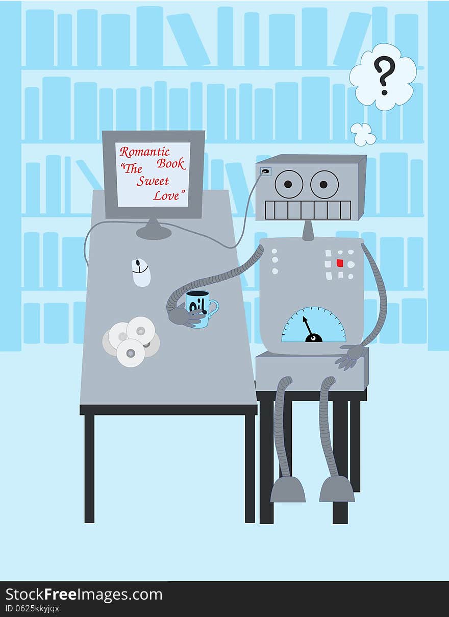 Robot reads a book vector cartoon