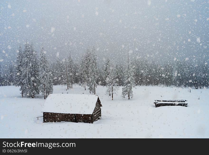 Snowfall in the mountains