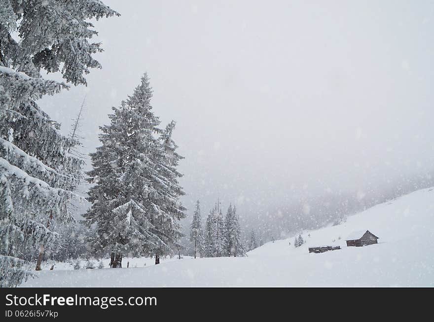 Snowfall in the mountains