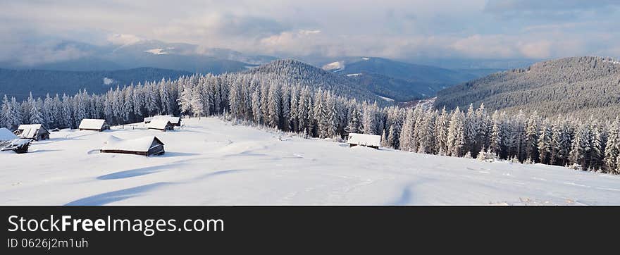 Landscape ranorama winter mountains. Carpathians, Ukraine. Landscape ranorama winter mountains. Carpathians, Ukraine