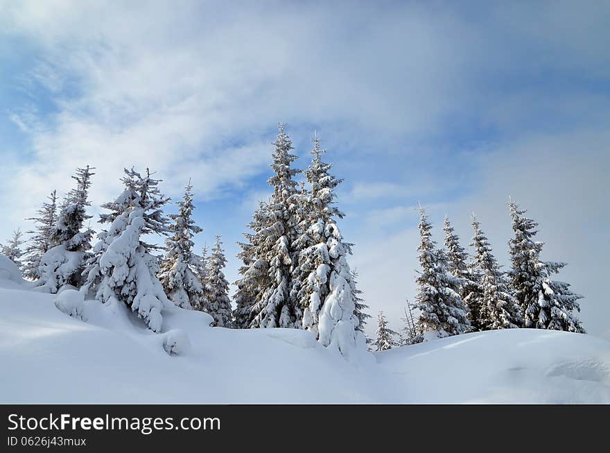 Winter landscape in mountains