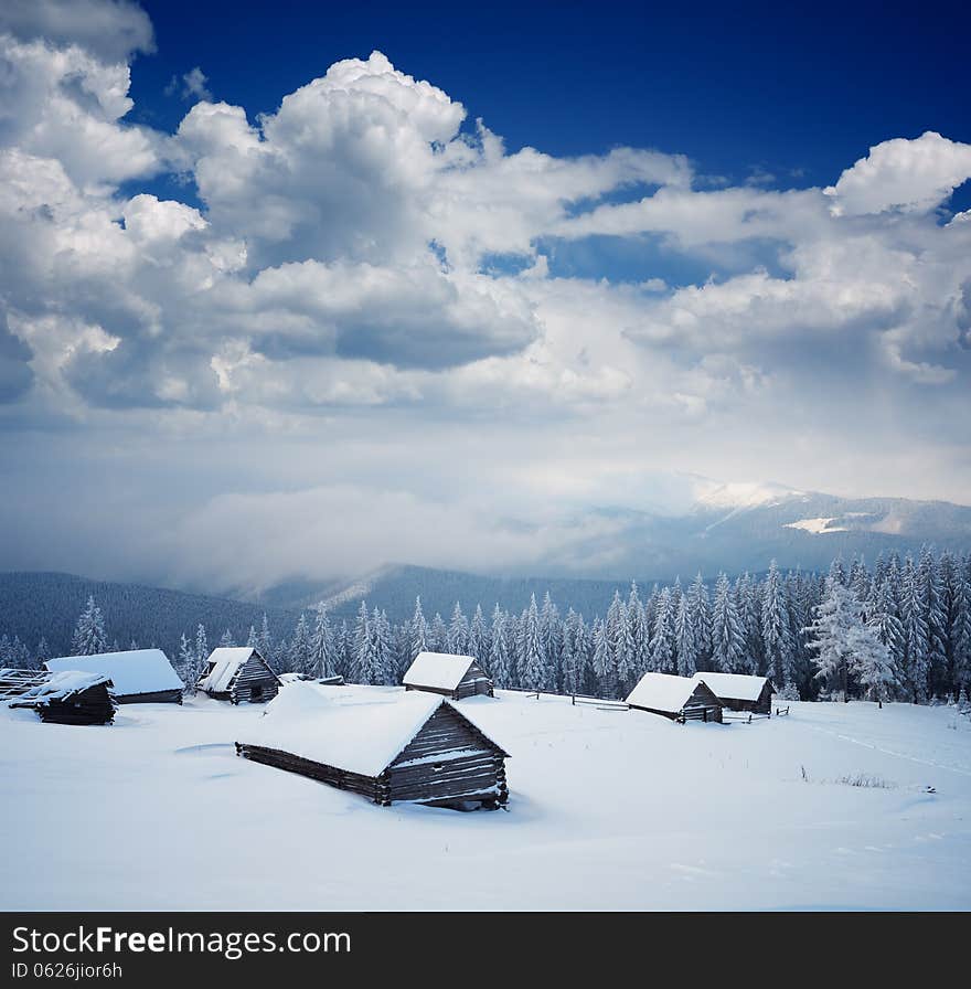 Wooden hut in the mountains