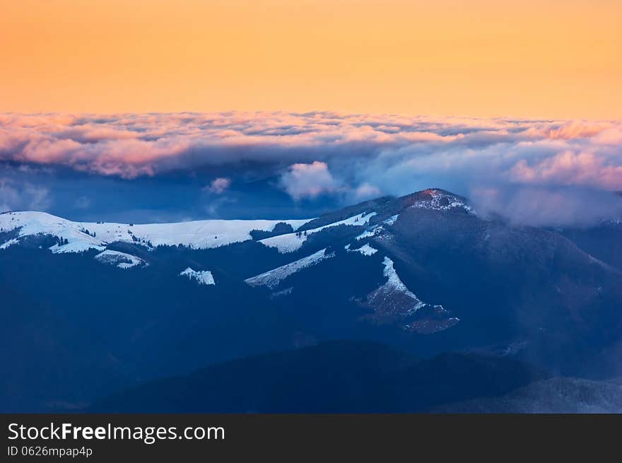 Dawn in mountains