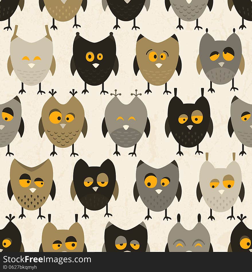 Owl seamless pattern. Vector background.