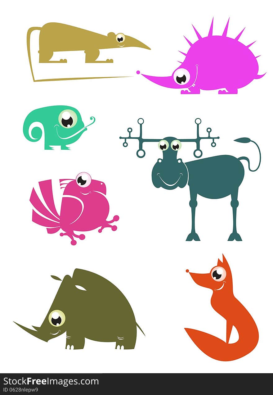 Vector cartoon funny animals set for design. Vector cartoon funny animals set for design