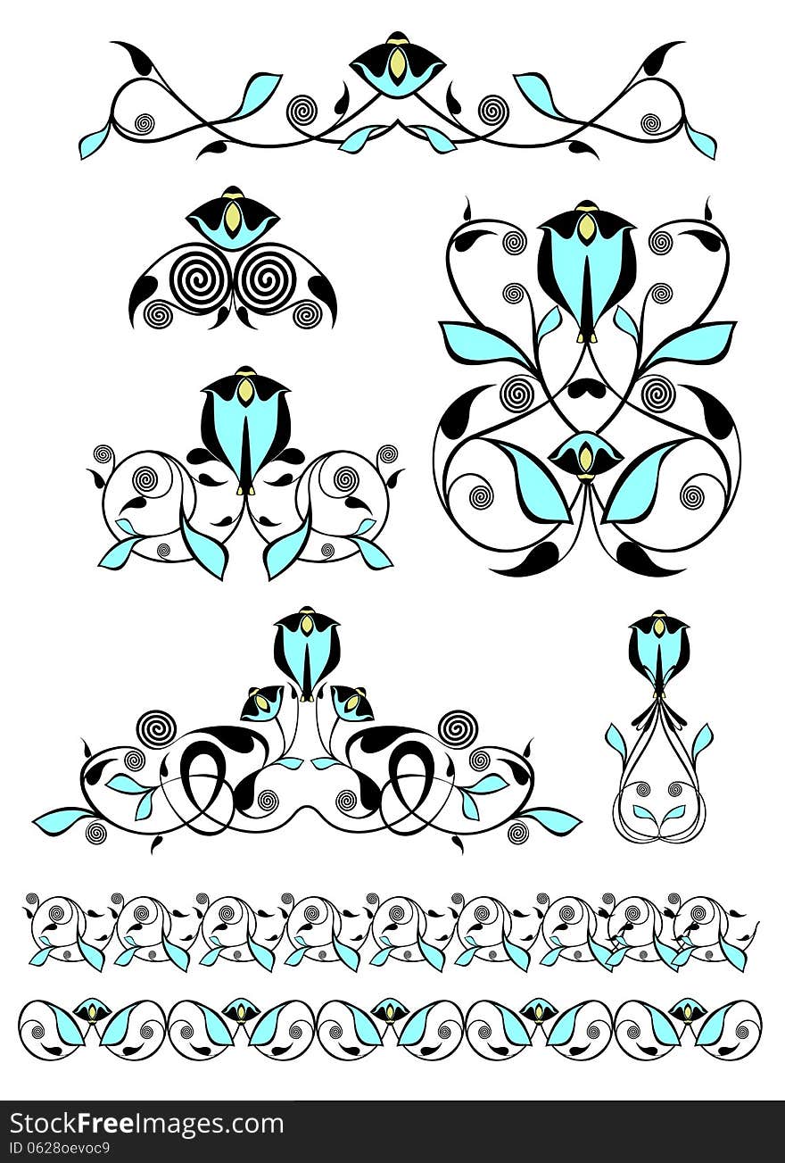 Vector original flower decor elements set