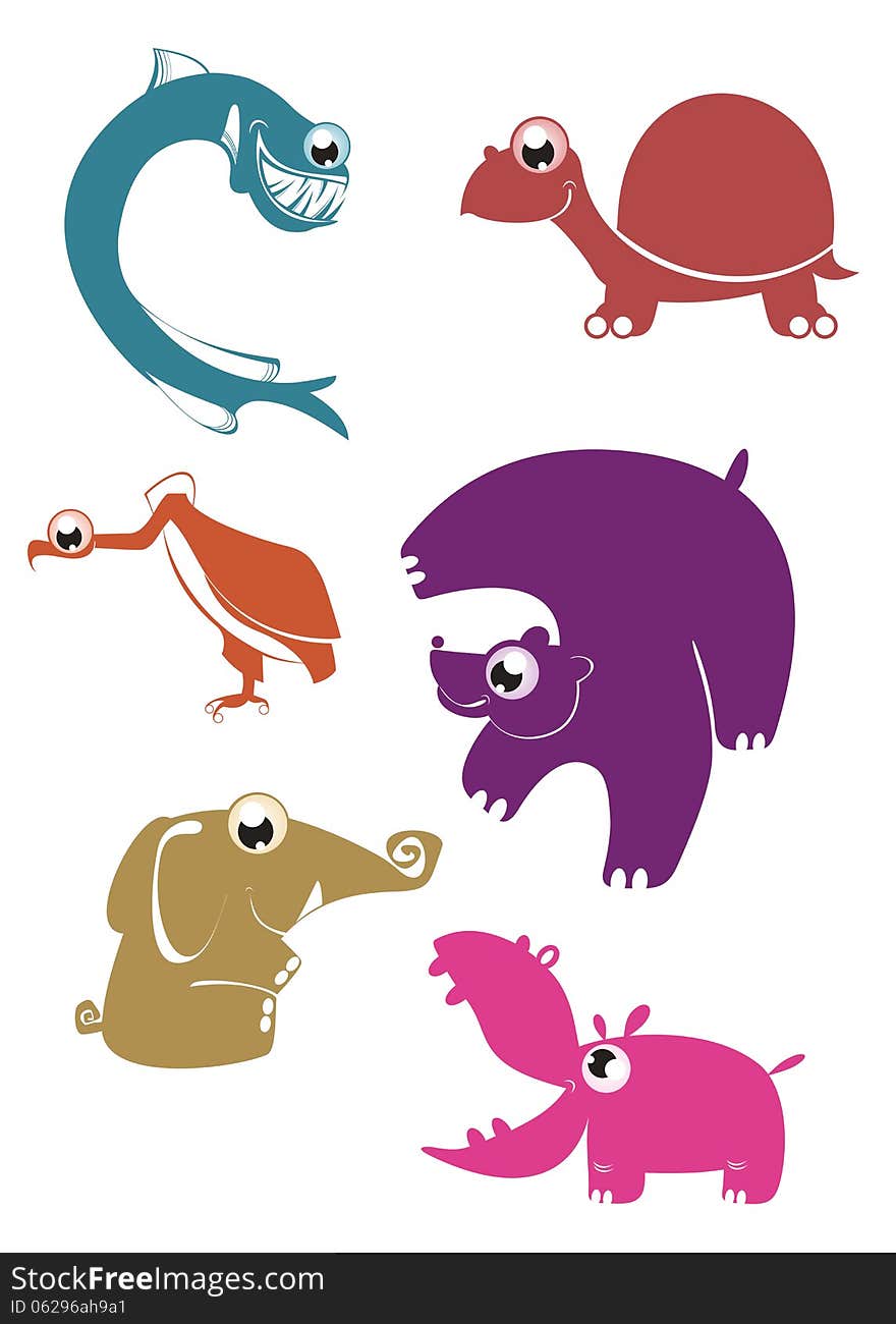 Vector cartoon funny animals set for design. Vector cartoon funny animals set for design