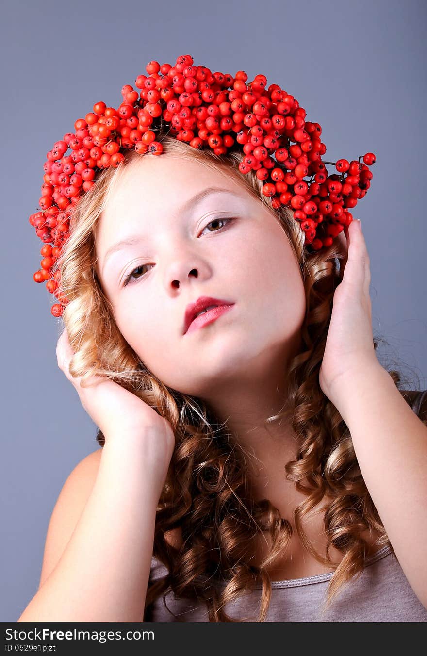 Beautiful girl with diadem from Rowan Berries. Beautiful girl with diadem from Rowan Berries