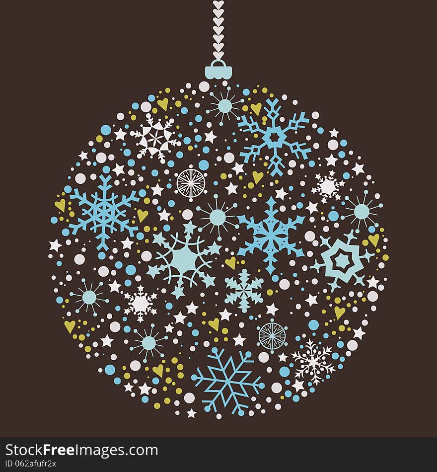 Christmas balls background made from snowflake. Stylized Christmas ball.