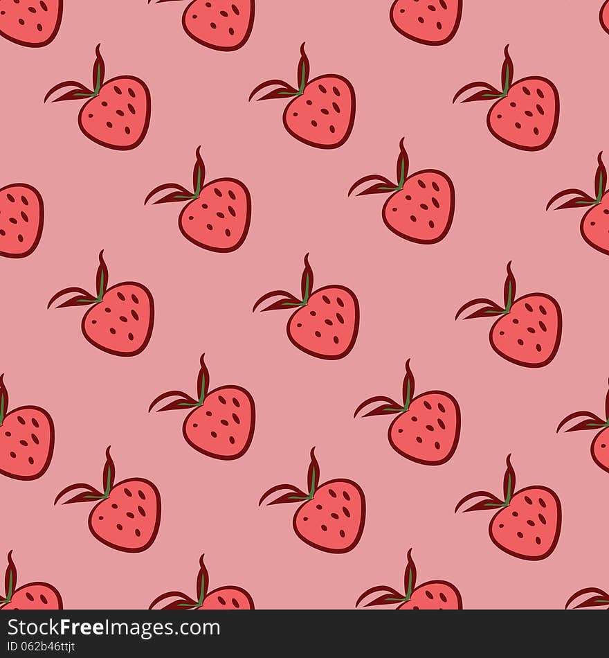 Seamless pattern with strawberries on a pink background.