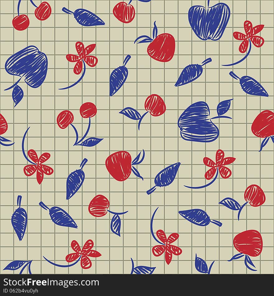 Seamless Pattern Sketch With Fruit And Berries