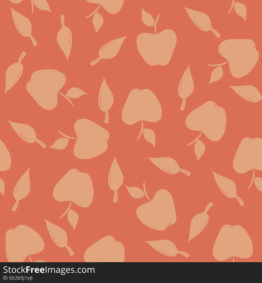 Seamless pattern with silhouettes apples and leave