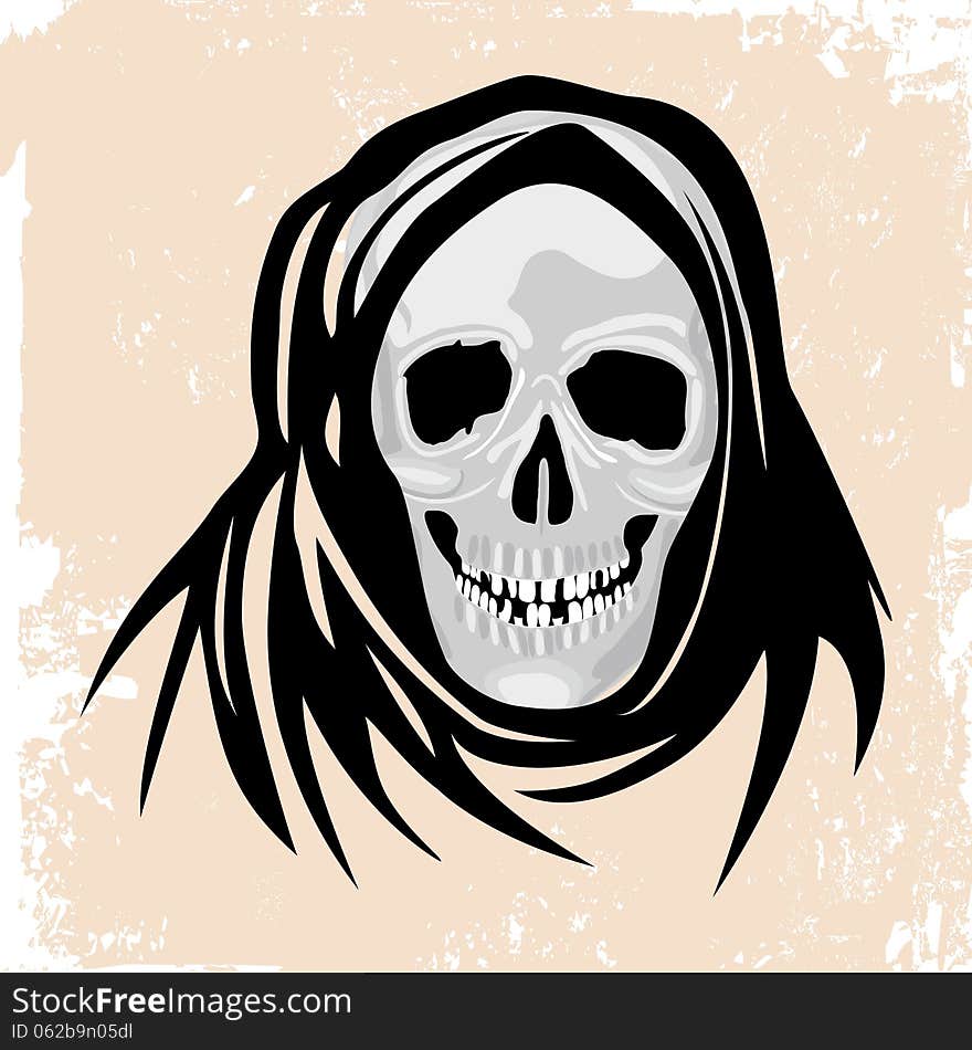 Black death monster halloween concept. Skull vector illustration on grunge background.