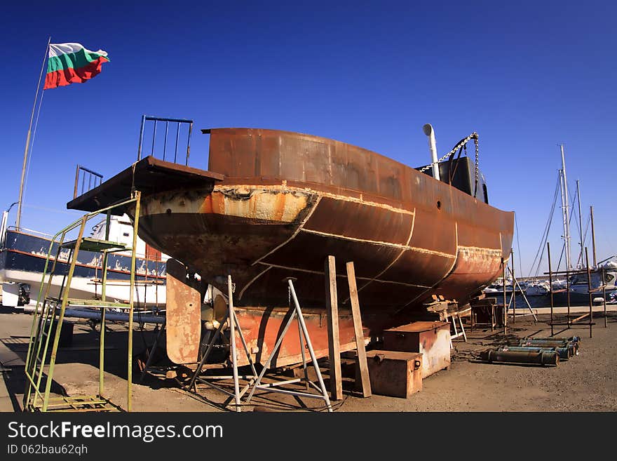 Unfinished old fishing boat ship at the shipyard in Sozopol,Bulgaria. Unfinished old fishing boat ship at the shipyard in Sozopol,Bulgaria.