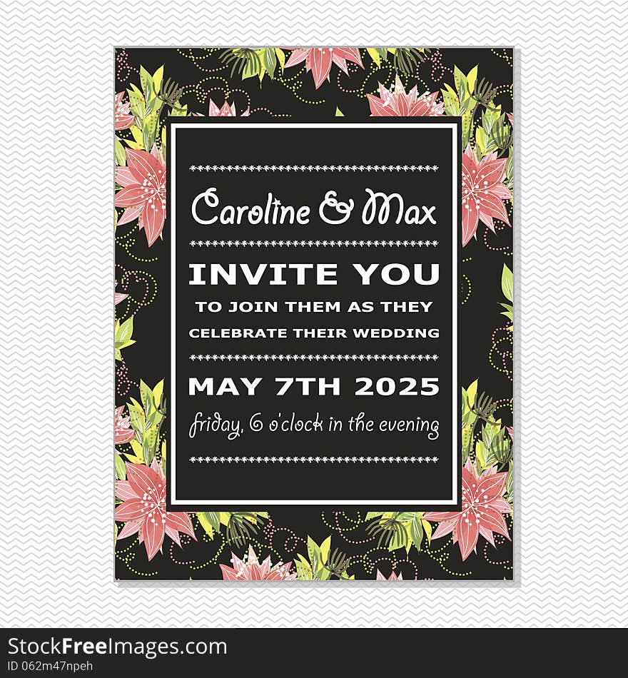 Wedding card or invitation with abstract floral background