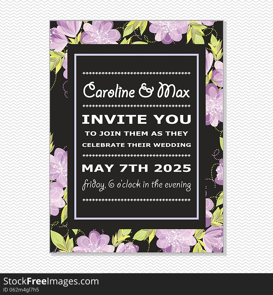 Wedding card or invitation with abstract floral background