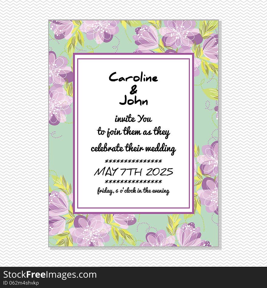 Wedding card or invitation with abstract floral background