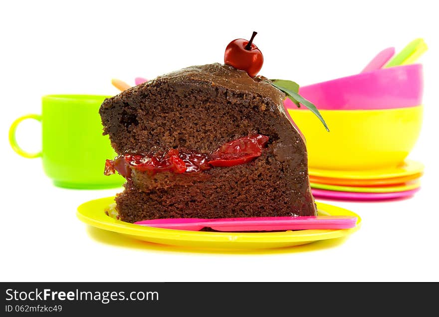 Tasty looking piece of cake isolated on white