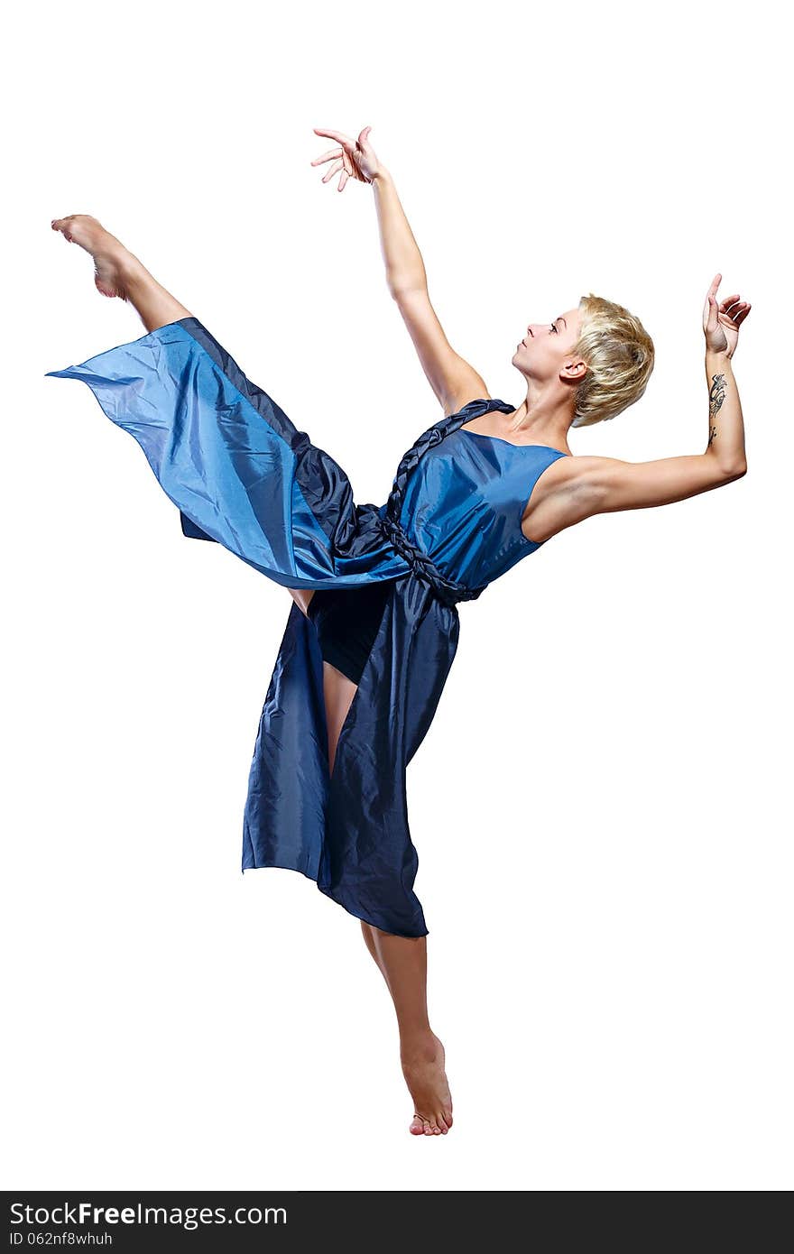 Girl moves in a dance isolated on a white background. Girl moves in a dance isolated on a white background